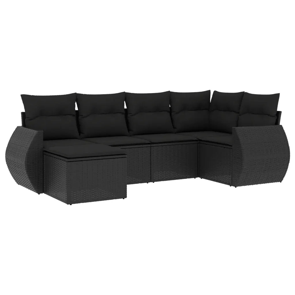 Set Divano da Giardino 6 pz con Cuscini Nero in Polyrattan 3221654
