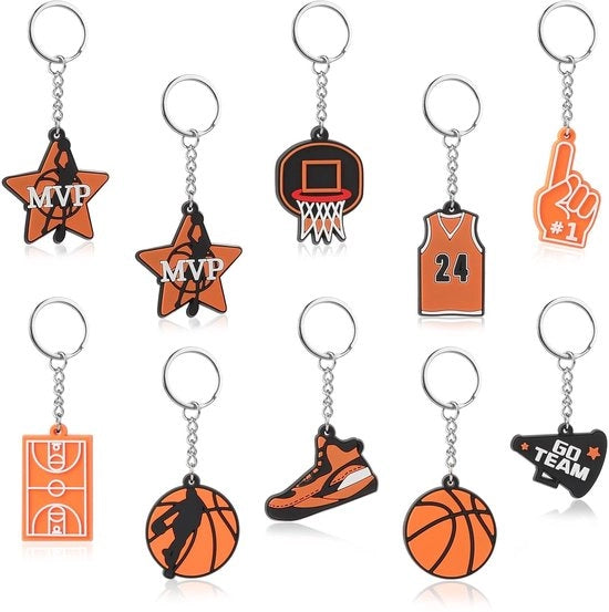Cestino per Chiavi a Basket - 10 x Cestini per Chiavi - Accessori Sportivi - PVC Ecologo - Anello in Metallo - Colore Arancione Vivace