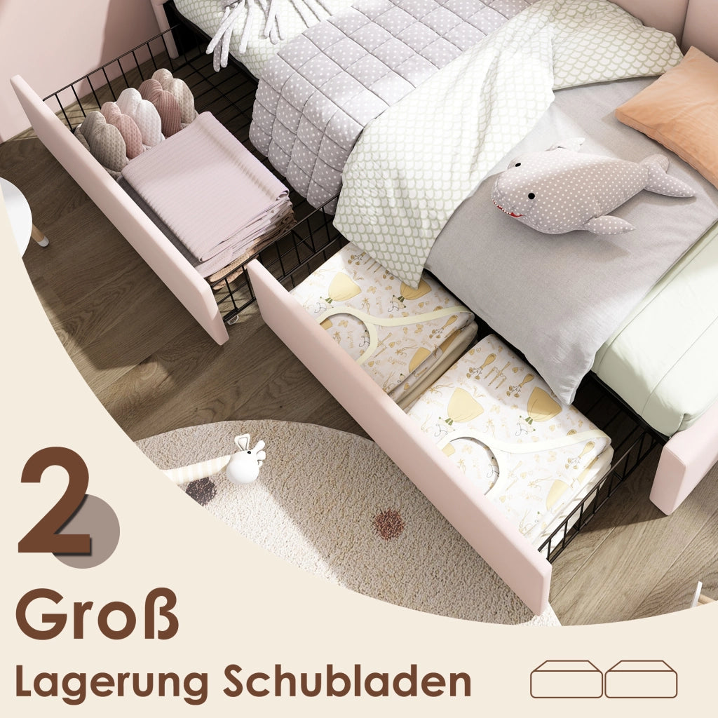 Letto singolo contenitore – 90x190 cm – daybed cassetti – velluto rosa