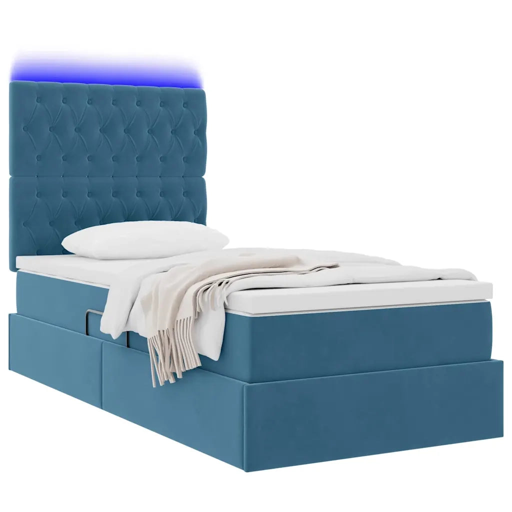 Letto con contenitore e LED Blu Scuro 100 x 200 cm Velluto 3372709