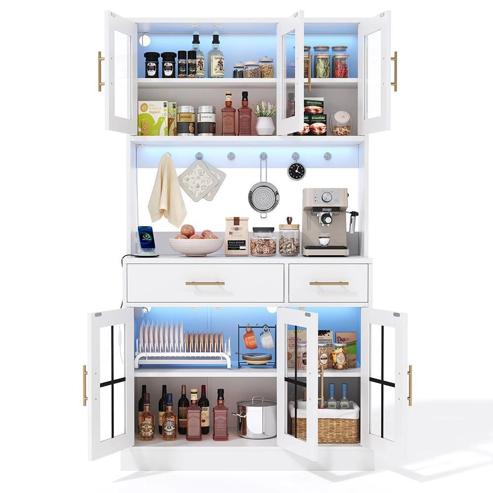 Buffet cucina con LED e presa - Xylo - 180x100 - Bianco - 6 porte 2 cassetti