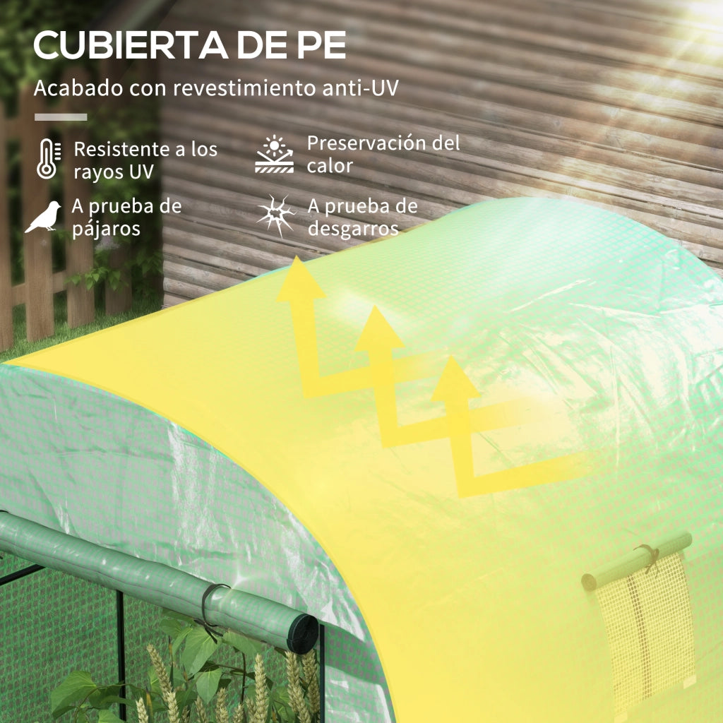 Serra Tunnel da Giardino ¨C Xylo ¨C 2 Porte 2 Finestre Telaio Acciaio Copertura PE Anti-UV Verde
