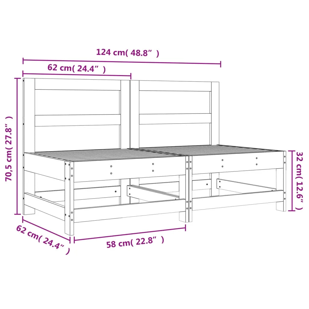 Divani Centrali da Giardino 2 pz Bianchi Legno Massello di Pino 825514