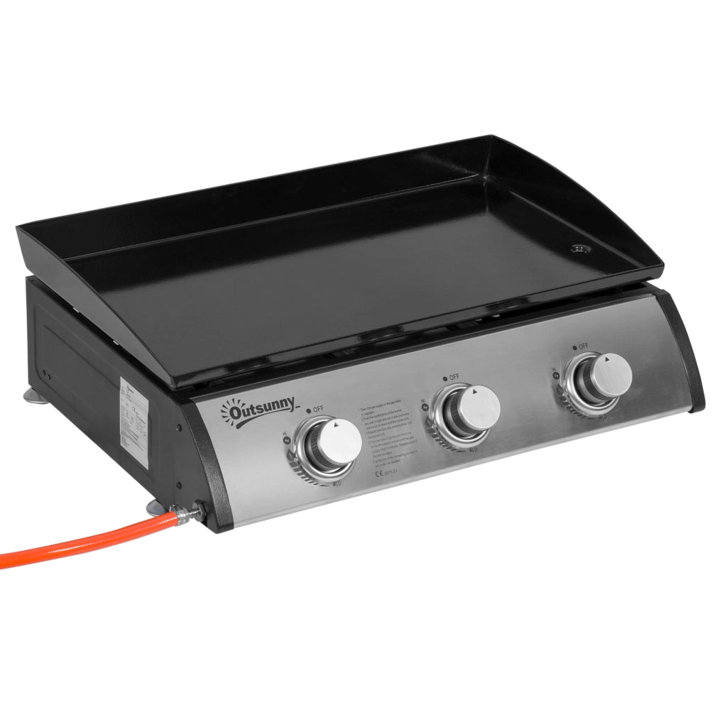 Piastra Barbecue a Gas da Tavolo Antiaderente ¨C Xylo ¨C 3 Bruciatori 3kW Nero 62x46x21cm