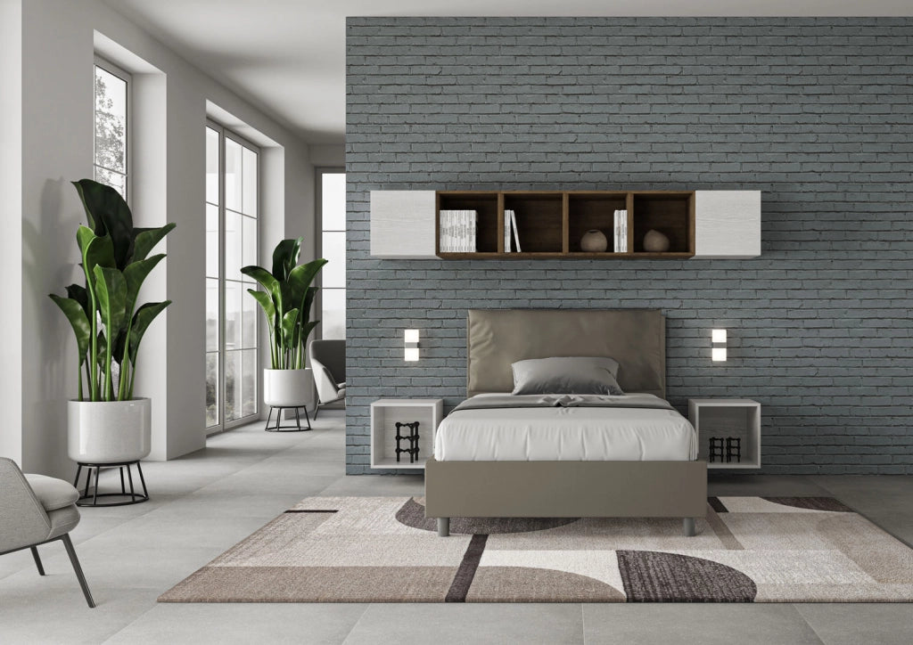 BS COM Letto una piazza e mezza senza rete imbottito 120x190 similpelle cappuccino