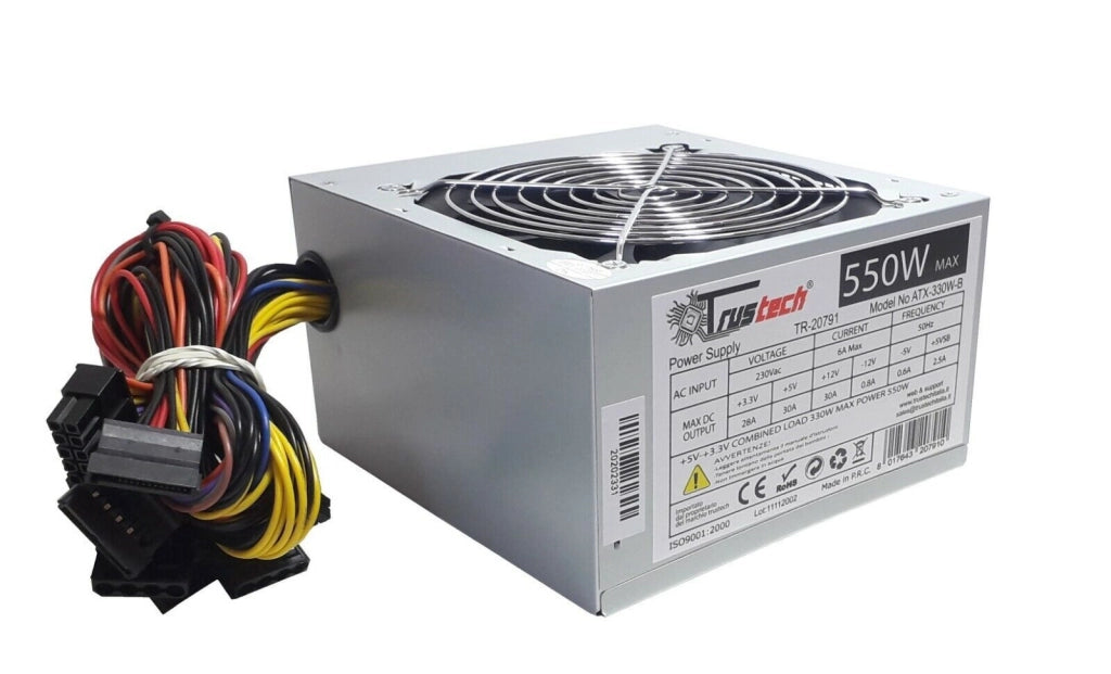 Alimentatore per PC Desktop 550W ATX 20/24 PIN 8 connettori ventola 12cm TR20791