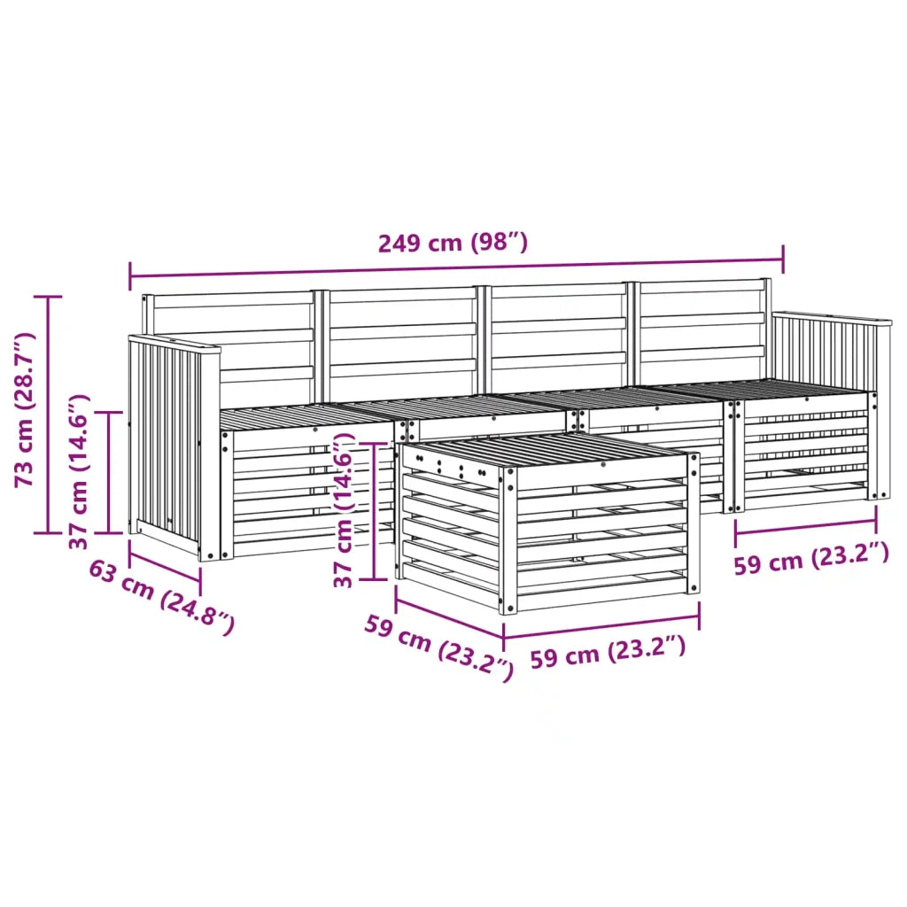 Set di divani da esterno 5 pcs Bianco Legno di Acacia Massello 3391349