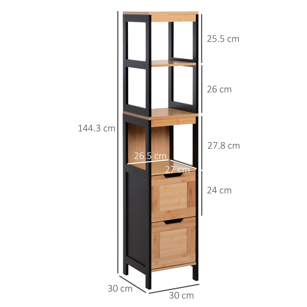 Mobile a Colonna per Bagno 30x30x144,3 cm in Legno MDF e Bambù