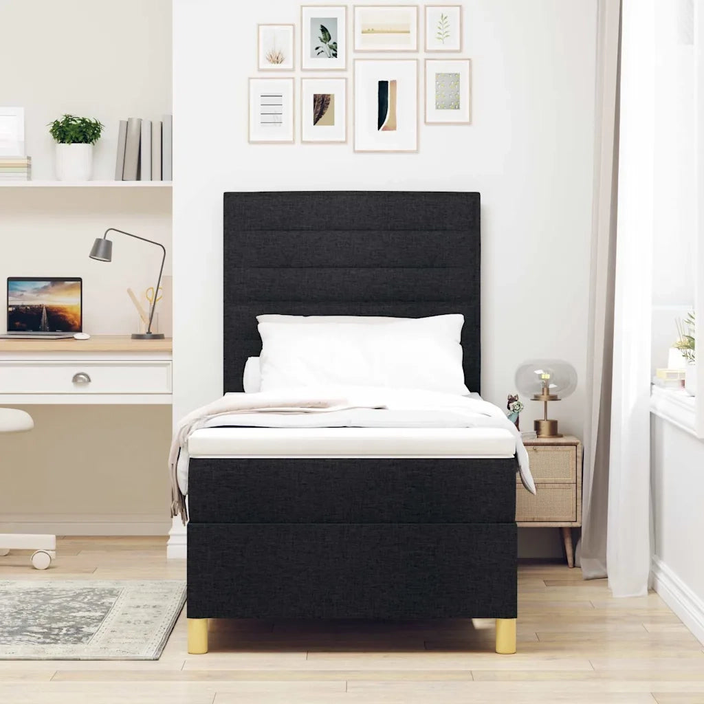Letto a Sorgente LED con materasso Nero 90 x 190 cm Tessuto