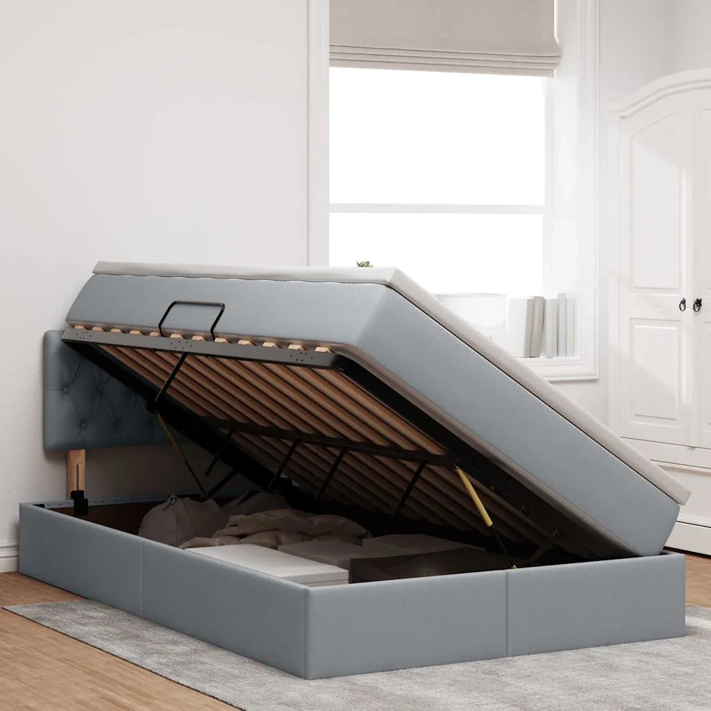 Letto con contenitore e LED Grigio chiaro 120 x 190 cm Tessuto 3371193