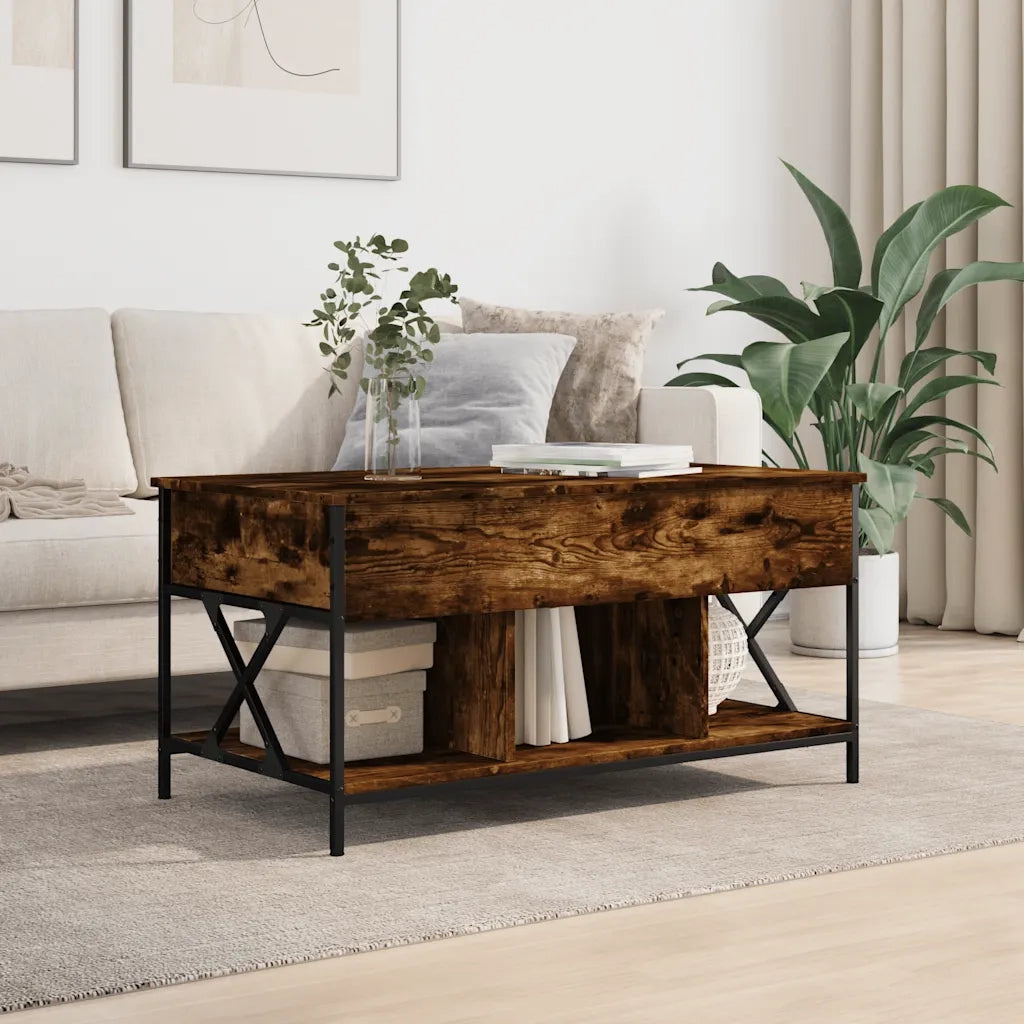Tavolino salotto | Tavolino da caff¨¨ | Tavolino da Soggiorno Rovere Fumo 100x55x50 cm Multistrato e Metallo