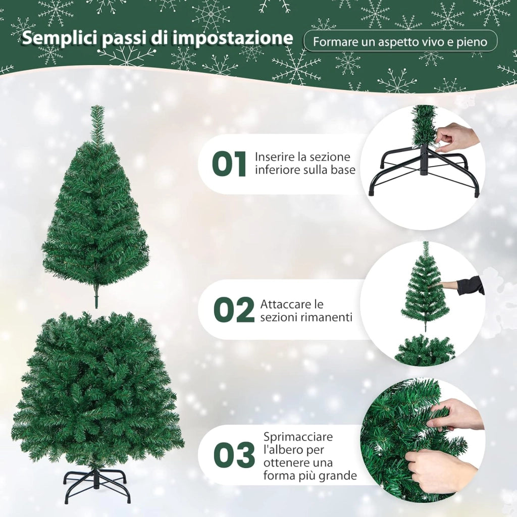 Albero di Natale 150 cm, Albero di Natale Artificiale e Folto con 350 Rami e Base in Metallo, Albero di Natale Realistico per Casa, Ufficio e Negozio, Verde (150 cm)