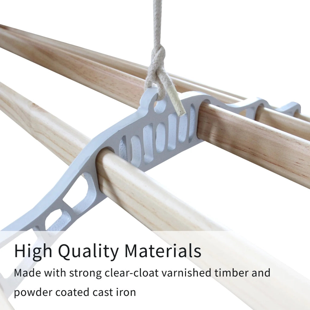 Stendibiancheria da Soffitto con 6 Stecche Legno 120cm e Supporti Ghisa Bianchi