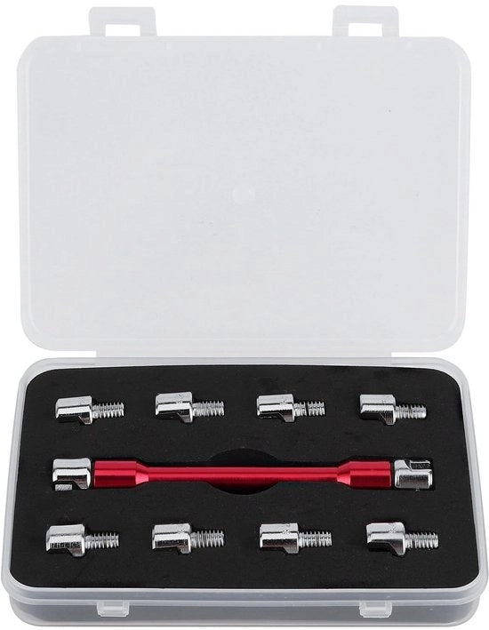 Set di Spigoli 5.0-6.8 - Compreso Scatola di Riposo - Adatto per Motocicli - Materiale Duraturo in Alluminio/Ferro - 10 Dadi Sostituibili - Facile da Utilizzare - Chiave a Spigoli