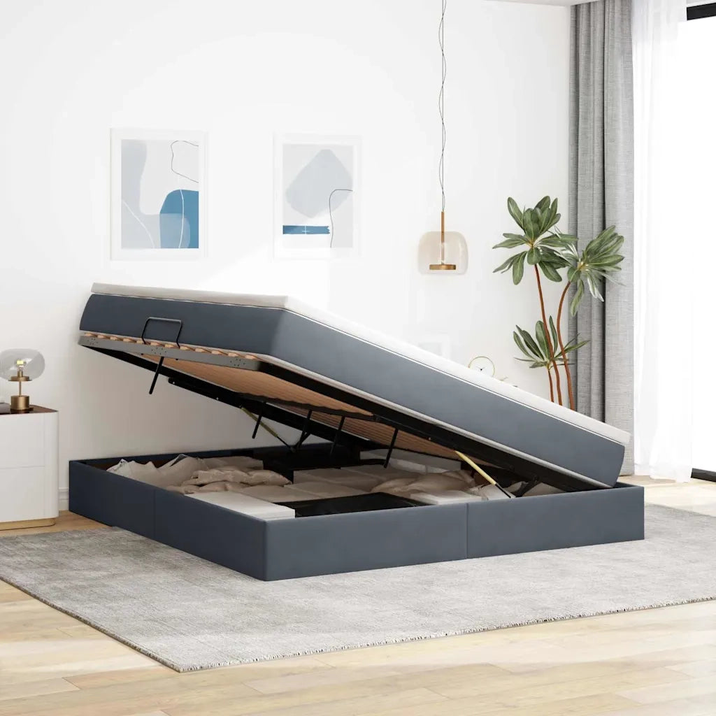 Letto con contenitore e materasso Grigio scuro 160 x 200 cm