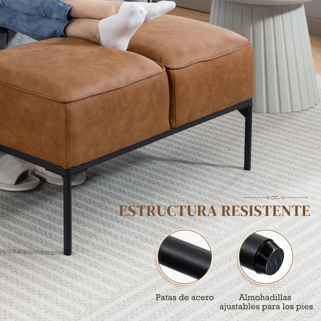 Pouf Moderno in Similpelle con Seduta Imbottita e Gambe in Acciaio ¨C Zephmum ¨C Marrone 80x40x46 cm