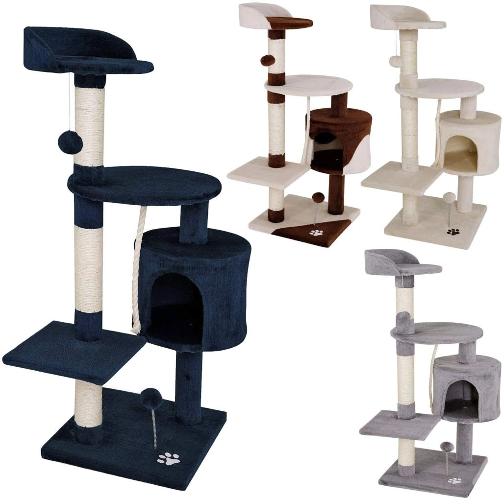 Fenixshop24 Tiragraffi angolare per gatti alto 88 cm, con corda in Sisal e peluche è fornito inoltre di una comoda e accogliente cuccia - Grigio