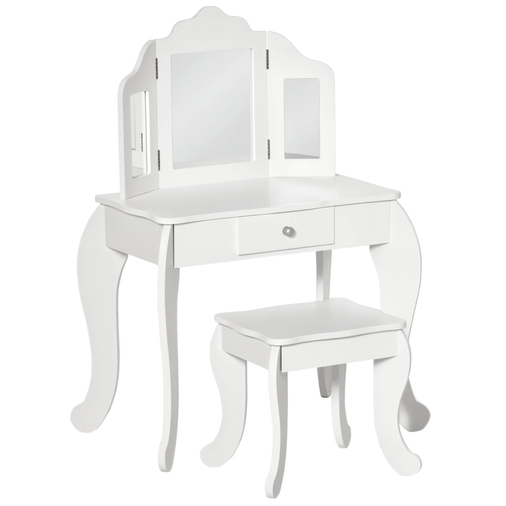 Scrivania Bambini con Specchio e Sgabello ¨C Minimal ¨C Bianco 63x40x85.5 cm