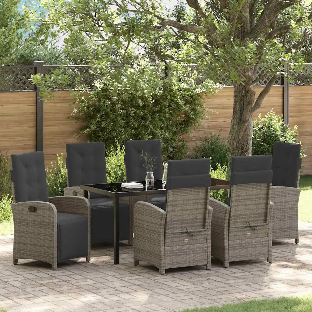 Set da Pranzo per Giardino con cuscino 7 pcs Grigio polyrattan