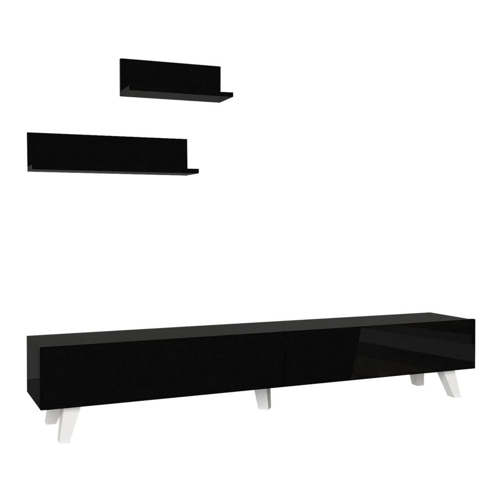 Mobile TV e set di 2 ripiani 180 x 31 x 33 cm nero 03_0007890