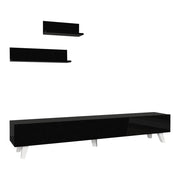 Mobile TV e set di 2 ripiani 180 x 31 x 33 cm nero 03_0007890