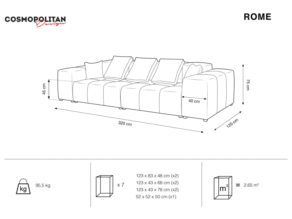 Cosmopolitan Design - Divano modulare "Rome" 3 posti in velluto rosso 