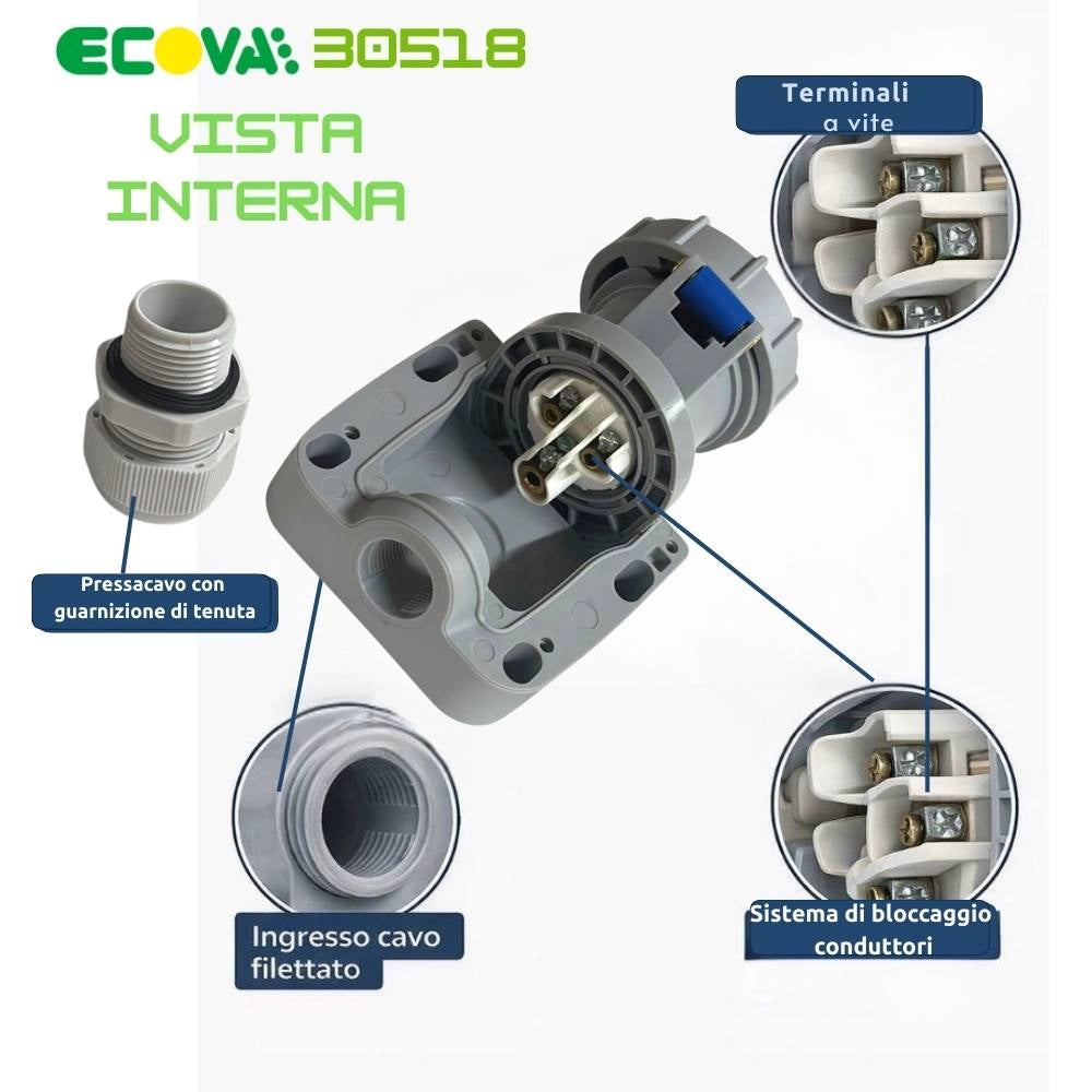 Presa industriale ecova 30518 16a 230v ip67 per installazioni professionali