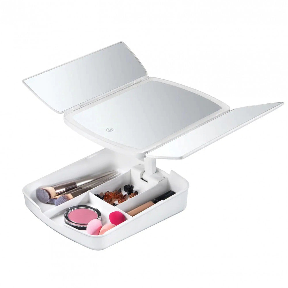 Trade Shop - Specchio Make Up Con Luci Led Cassetti Per Trucco Regolabile Pieghevole 720013 -
