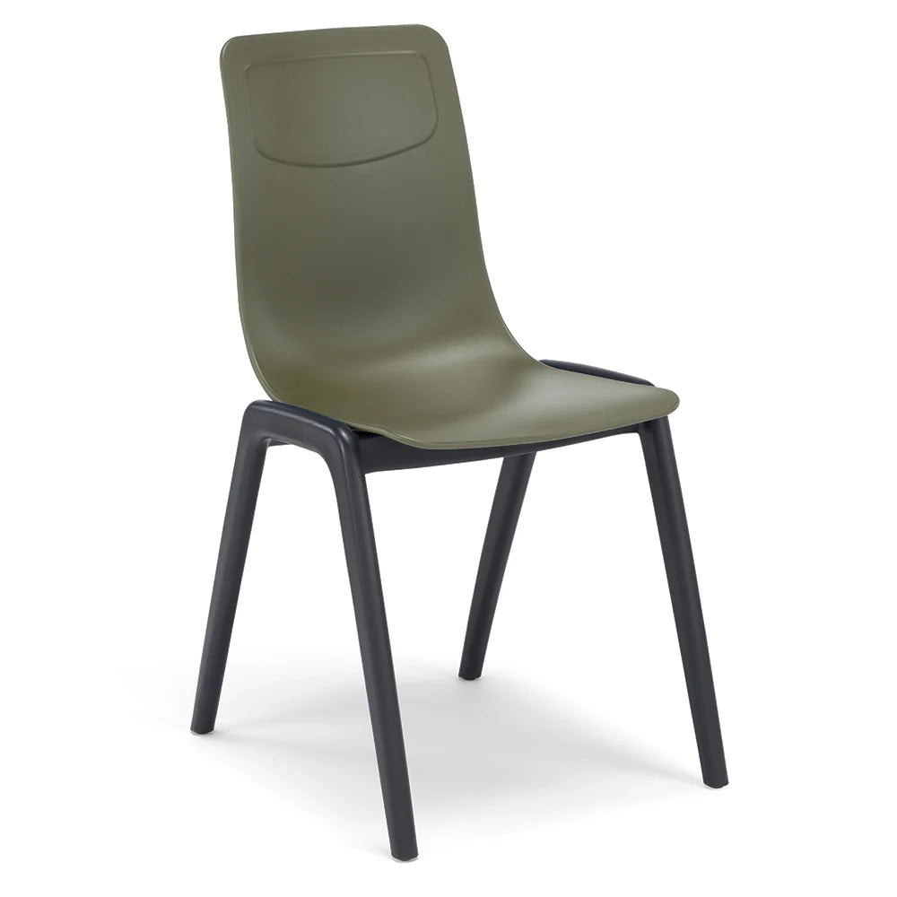 Set 4 sedie in tecnopolimero Dalia L colore Verde Oliva, 100% MADE IN ITALY, gambe Antracite, impilabile, design moderno ideale per sala da pranzo, cucina, soggiorno, ufficio, camera per bambini