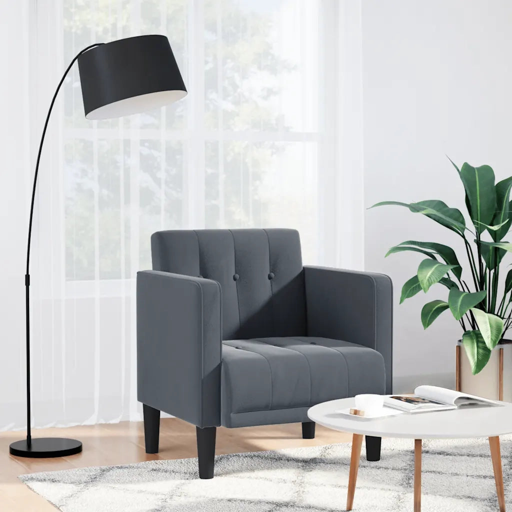 Divano Sedia con Braccioli Grigio Scuro 53 cm in Velluto 4100554