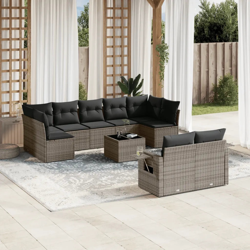 Set Divano da Giardino 10 pz con Cuscini Grigio in Polyrattan 3220629