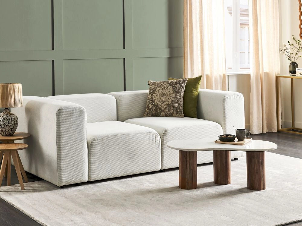 Divano componibile a 2 posti rivestito con velluto bianco stile moderno