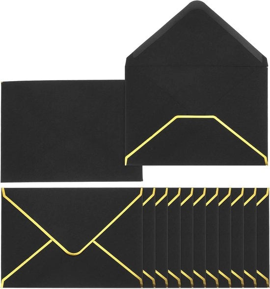 Inviti - Confezione di regalo - Festa - Nero - Bordo dorato - 30 pezzi - Falcetto V - Formato A7 - Inviti - Ufficio - Matrimonio - San Valentino - Nero.