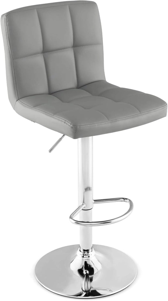 Sgabello Regolabile in Altezza in Ecopelle, Sgabello Cucina Girevole a 360° con Poggiapiedi e Base Metallica Antiscivolo, Sedia Portata 150 kg per Sala da Pranzo e Penisola Cucina (Grigio,1)