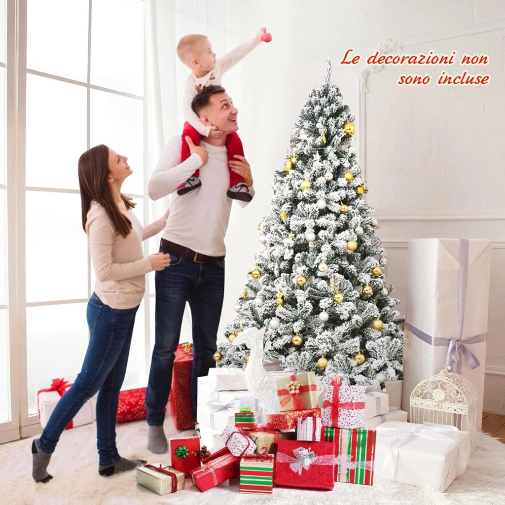 Albero di Natale Innevato 180 cm, Albero di Natale con 600 Rami Folti e Base di Metallo con Cuscinetti Antiscivolo, Ideale per Casa, Ufficio e Negozio (180cm)