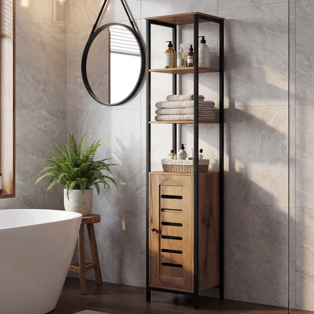 Colonna Bagno Industriale ¨C Zephmum ¨C Marrone Rustico 3 Ripiani Regolabili