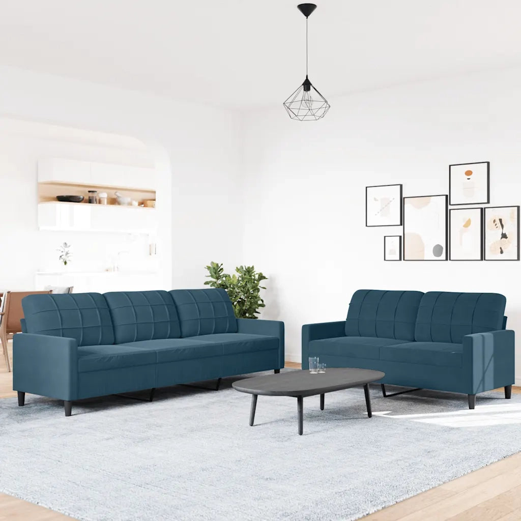 Set di Divani 2 pz con Cuscini Blu in Velluto