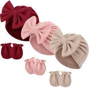 Set per Bambini con Cappello a Tulipani e Manopole in Cotone - Adattabile per Neonati - Cappello per Bambini - Manopole per Bambini - Materiale in Cotone - Respirabile - Idoneo per Bambini Nuovi Nati