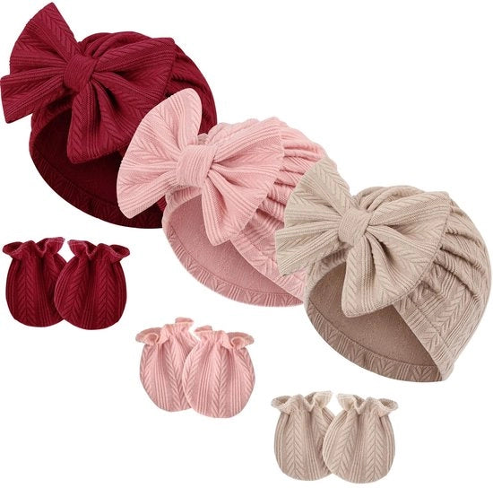 Set per Bambini con Cappello a Tulipani e Manopole in Cotone - Adattabile per Neonati - Cappello per Bambini - Manopole per Bambini - Materiale in Cotone - Respirabile - Idoneo per Bambini Nuovi Nati