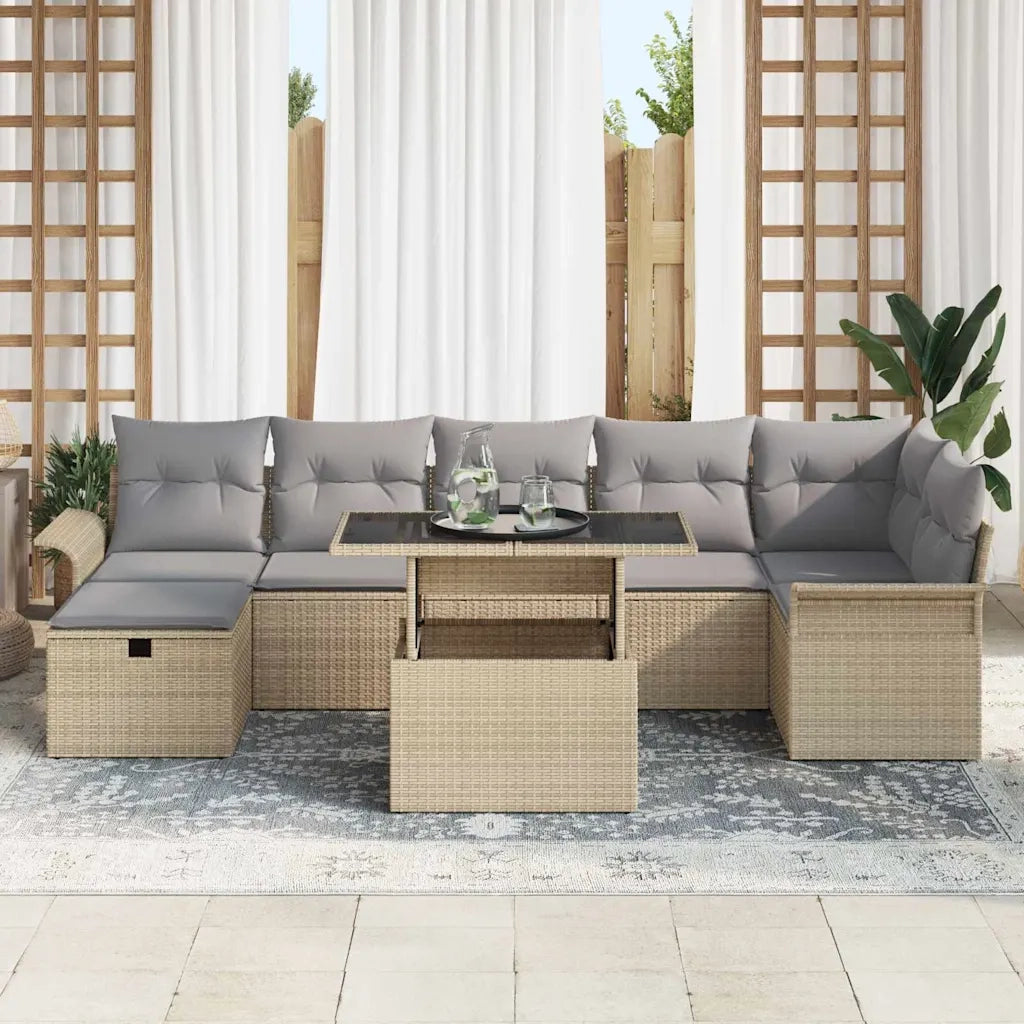 Set Divano da Giardino con cuscino 8 pcs Beige Poly Rattan 3359687