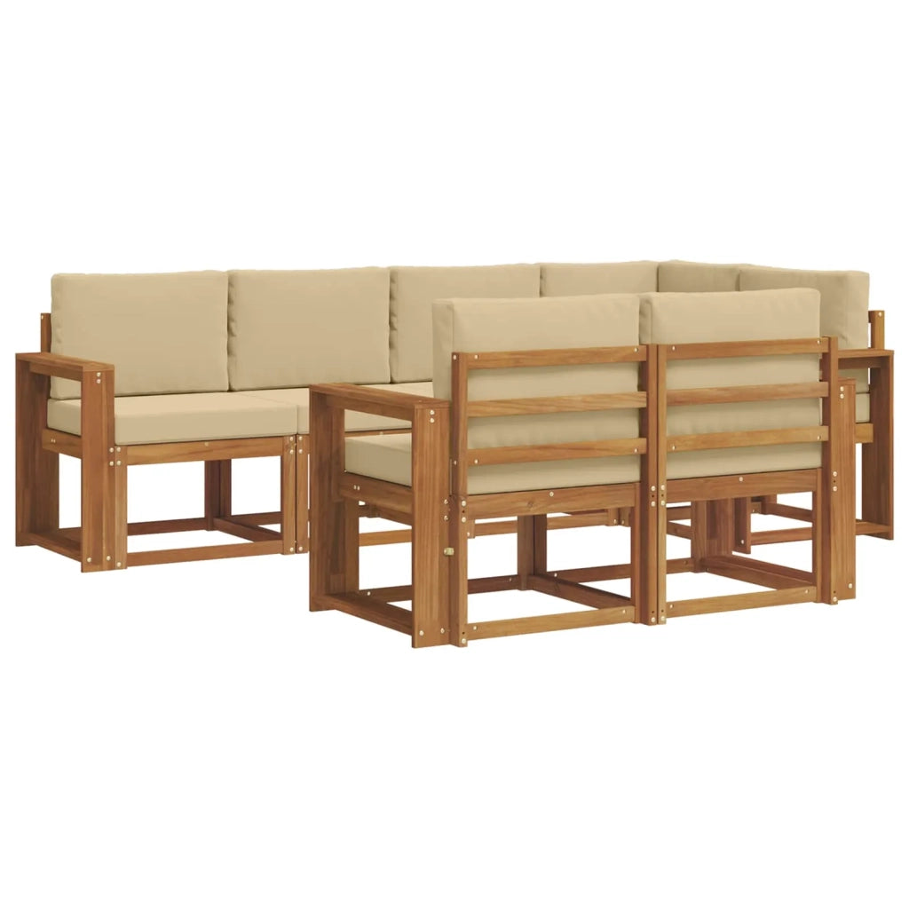 Set di divani da esterno con cuscino 7 pcs Naturale e Beige 3366541