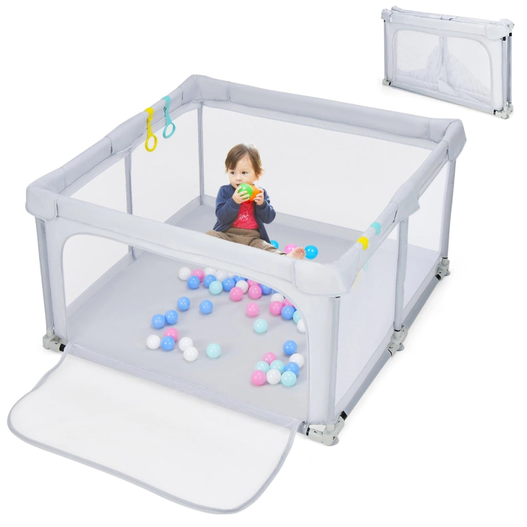 Box per bambini pieghevole con pareti in rete traspirante, Recinto portatile con ventose antiscivolo Grigio chiaro