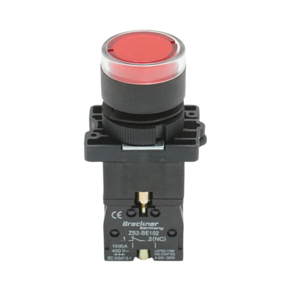 Pulsante indicatore LED rosso con resistenza integrata 1NC, 220V, LAY5 Breckner Germany