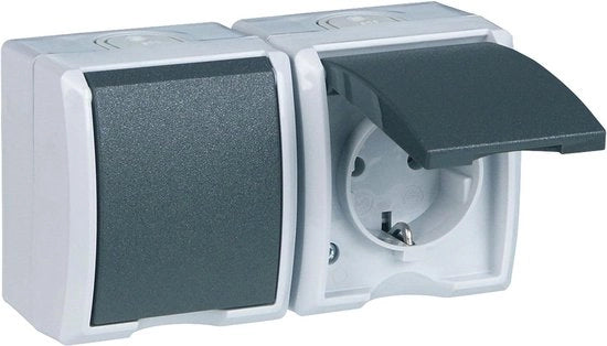 Doppio interruttore per ambienti umidi IP44 costruzione a due poli colore grigio - impermeabile - non utilizzare all'aperto