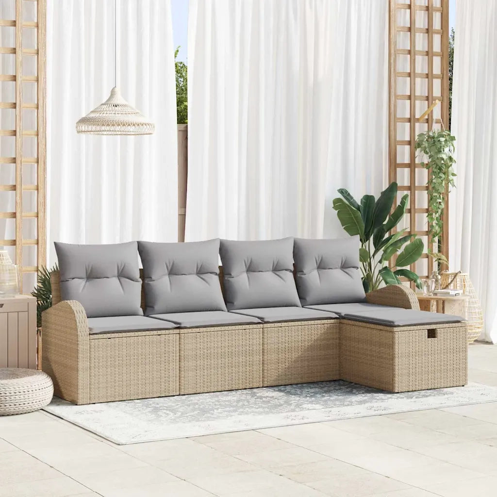 Set Divano da Giardino con cuscino 5 pcs Beige Poly Rattan 3360391