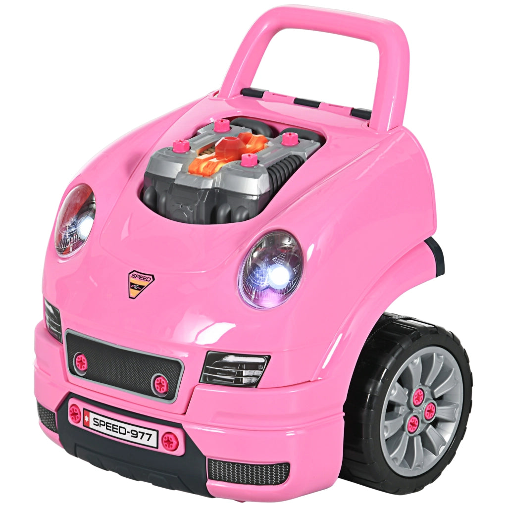 Set Gioco Motore Bambini con Volante e Attrezzi 61 Pezzi ¨C Xylo ¨C Rosa 40x39x47cm