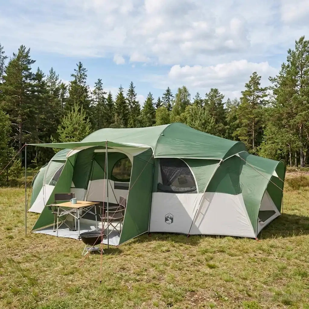 Tenda familiare con telo da pioggia resistente all'acqua Verde