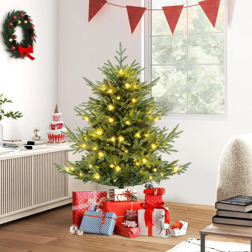 Albero di Natale Artificiale 135/180 CM, Albero di Natale con 160/240 Luci LED Bianche Calde, 442/778 Punte di Rami e Foglie Miste in PE & PVC, Ideale per Casa e Ufficio (135 CM)