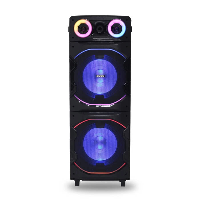 Cassa bluetooth portatile da festa 2000W PMPO, doppio altoparlante 12 pollici, karaoke con microfono wireless, luci LED multicolore - SOGO