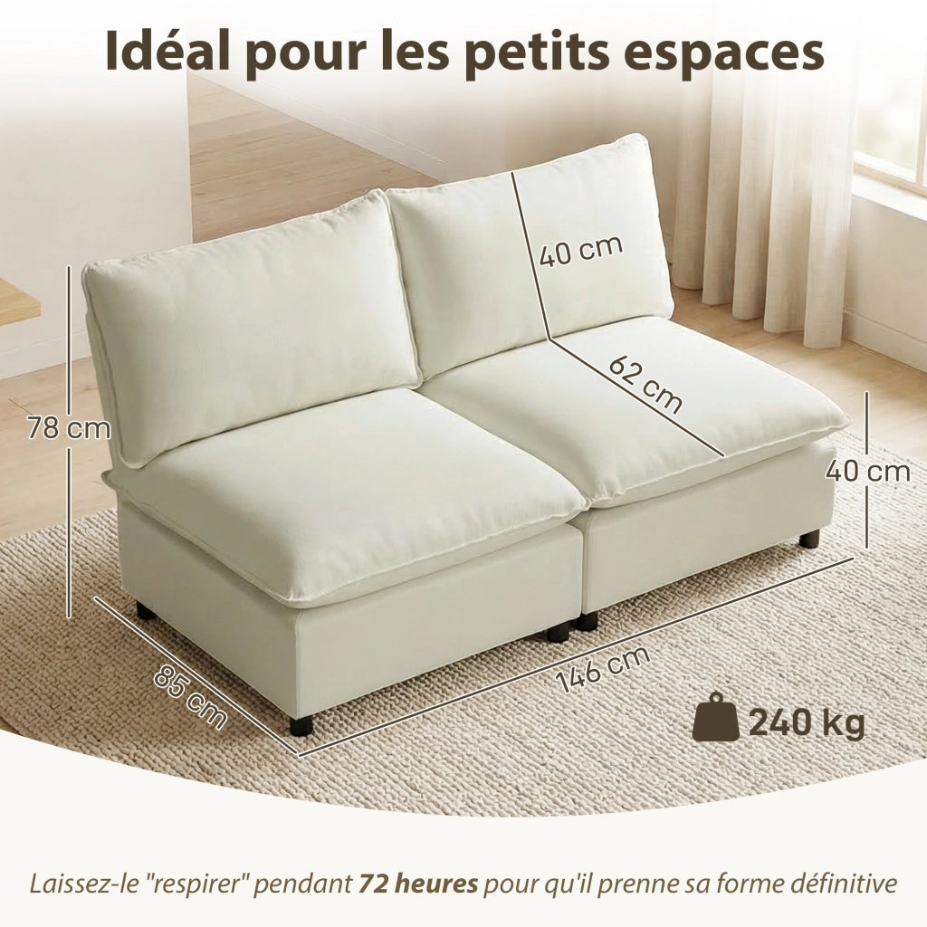 Divano 2 posti senza braccioli ¨C Minimal ¨C crema 146 cm